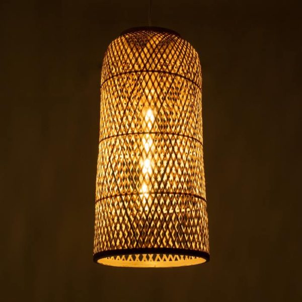 Rustic 1-Light Beige Bamboo Decorative Pendant Ceiling Light 01710 Calero