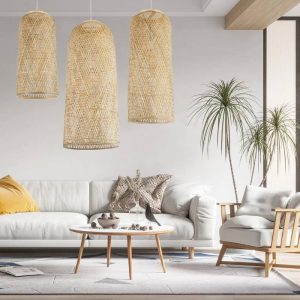 Bohemian Living Room Beige Bamboo Decorative Pendant Ceiling Lights Calero Globostar