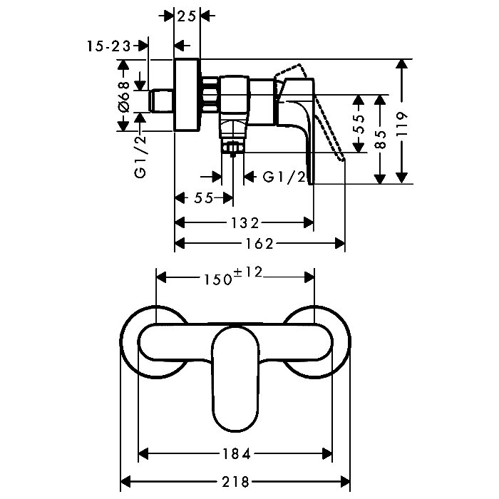 Modern Black Matt Single Lever Exposed Shower Mixer Tap 72640670 Rebris S Hansgrohe