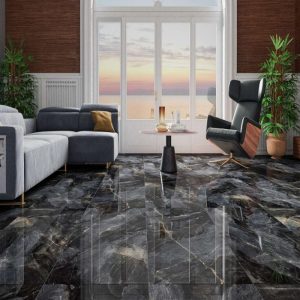 Black Glossy Marble Effect Floor Gres Porcelain Tile 60x120 Asterix
