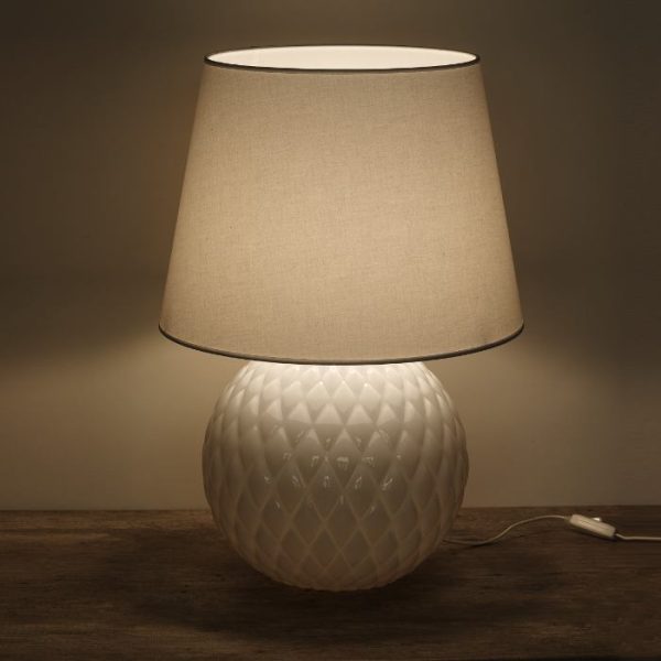 Hotel Room White Modern Large Glass Table Lamp with Fabric Shade 5593 Santana Tk Lighting