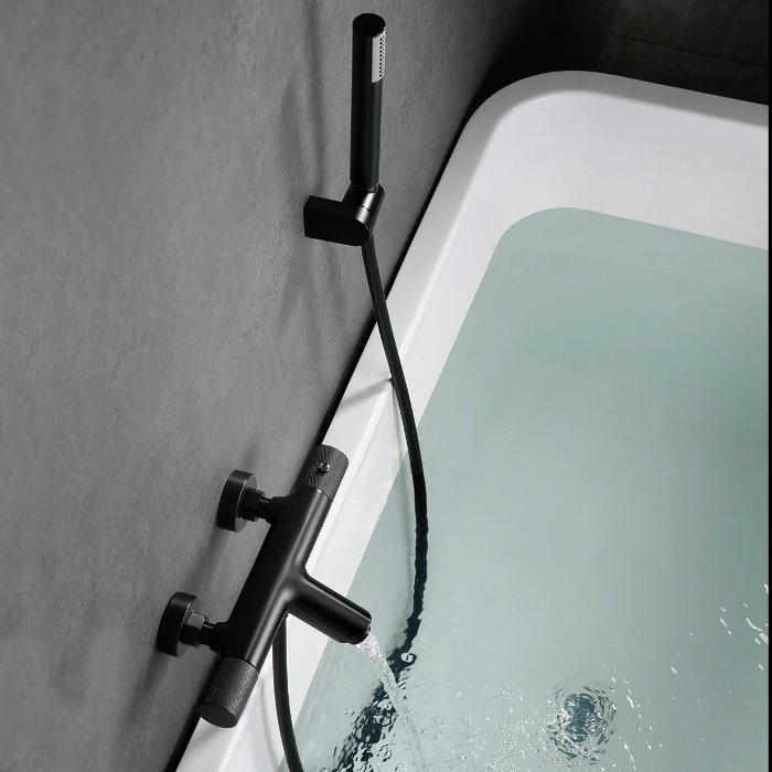 Modern Black Gun Metal Wall Mounted Thermostatic Bath Shower Mixer with Shower Kit Line BTD038-4BGM Imex