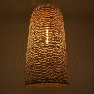 Rustic 1-Light Beige Bamboo Pendant Ceiling Light 00670 Calero