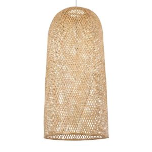 Vintage 1-Light Beige Bamboo Pendant Ceiling Light 00671 Calero