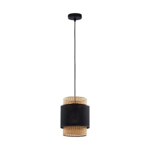 Black Beige 1-Light Decorative Pendant Ceiling Light with Fabric Rattan Shade 6540 Boho Tk Lighting