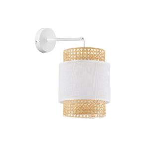 Living Room White Beige 1-Light Decorative Wall Sconce with Fabric Rattan Shade 6538 Boho Tk Lighting