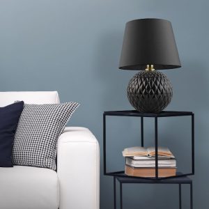 Living Room Black Modern Large Glass Table Lamp with Fabric Shade 5590 Santana Tk Lighting
