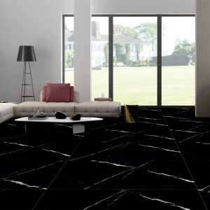 Modern Black Gloss Marble Effect Floor Porcelain Tile 60x120 Marques White