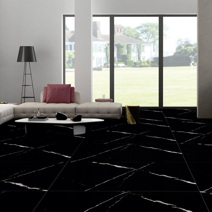 Marques White Modern Black Gloss Marble Effect Wall & Floor Gres Porcelain Tile 60×120