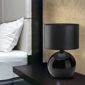 Bedside Black Modern Large Glass Table Lamp with Fabric Shade 5080 Palla Tk Lighting