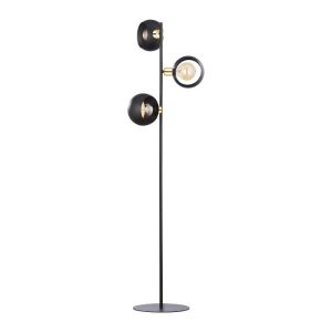 Black Gold Industrial 3-Light Metal Linear Floor Lamp with Three Round Shades 5549 Cyclop Tk Lighting