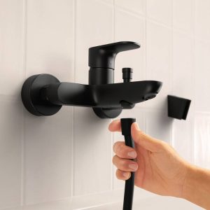 Black Matt Wall Mounted Bath Shower Mixer Tap Hansgrohe Rebris S