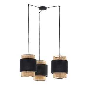 Black Beige 3-Light Decorative Pendant Ceiling Light with Three Fabric Rattan Shades 6549 Boho Tk Lighting