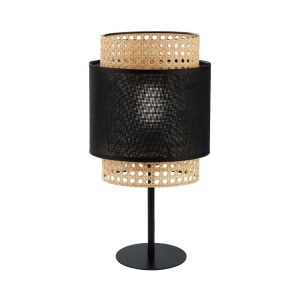 Black Beige 1-Light Decorative Table Lamp with Fabric Rattan Shade 5567 Boho Tk Lighting