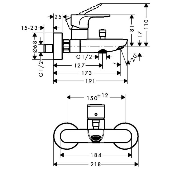 Modern Black Matt Single Lever Exposed Bath Shower Mixer Tap 72440670 Rebris S Hansgrohe Dimensions