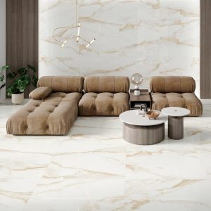 Modern White Matt Marble Effect Wall & Floor Gres Porcelain Tile 59x119 Camile Gold