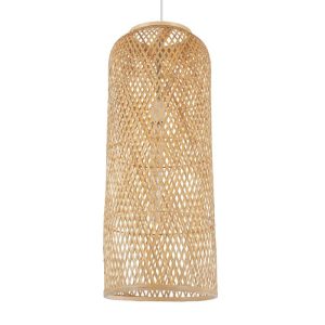 Vintage 1-Light Beige Bamboo Decorative Pendant Ceiling Light 01711 Calero