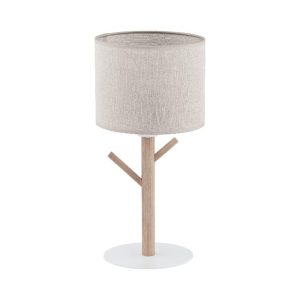 Rustic 1-Light Wooden Tree Branch Table Lamp with Beige Fabric Shade 5573 Albero