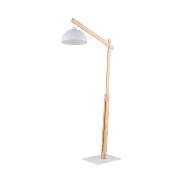 White Industrial 1-Light Wooden Adjustable Floor Lamp with Metal Shade 5592 Oslo Tk Lighting
