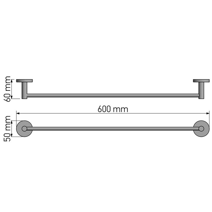 Modern Brass Single Towel Rail 60 cm 14304 Twist Sanco Dimensions