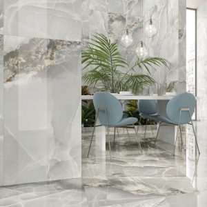 Modern Glossy Onyx Effect Wall & Floor Gres Porcelain Tile 60x120 6mm Agate Grey Baldocer