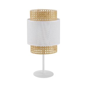 White Beige 1-Light Decorative Table Lamp with Fabric Rattan Shade 6565 Boho Tk Lighting