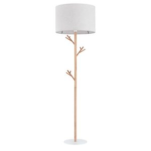 Rustic 1-Light Wooden Tree Branch Floor Lamp with Beige Fabric Shade 5574 Albero Tk Lighting