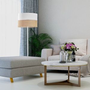 Boho Living Room Fabric Yute Decorative White Beige Floor Lamp 5241 Linobianco TK Lighting