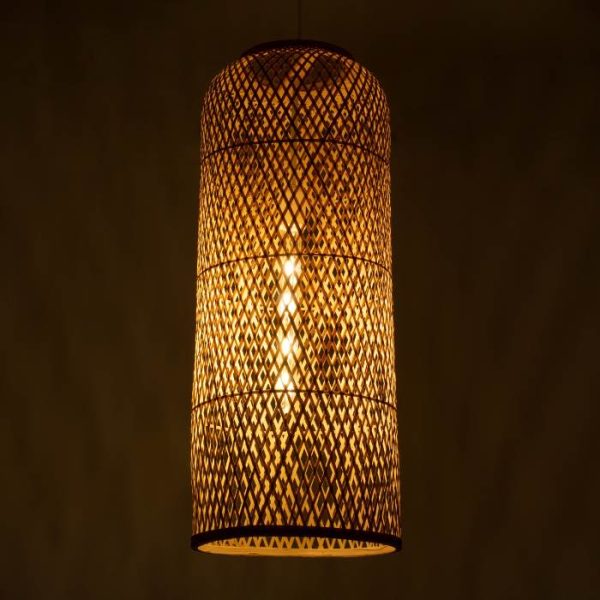 Rustic 1-Light Beige Bamboo Decorative Pendant Ceiling Light 01711 Calero