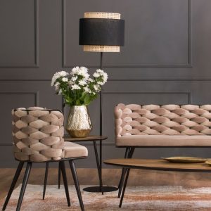 Living Room Black Beige 1-Light Decorative Floor Lamp with Fabric Rattan Shade 5568 Boho Tk Lighting