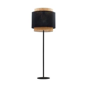 Black Beige 1-Light Decorative Floor Lamp with Fabric Rattan Shade 5568 Boho Tk Lighting