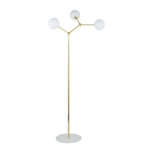 Gold Industrial 3-Light Metal Linear Floor Lamp with Three White Glass Shades 150H 5438 Fairy Tk Lighting