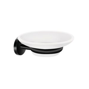 Modern Glass Soap Dish with Black Matt Holder 14302-M116 Twist Sanco
