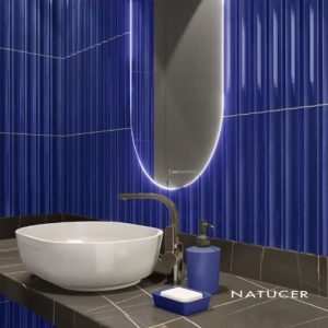 Modern Glossy 3D Wavy Wall Porcelain Tile 17x40 Jazz Blue Natucer
