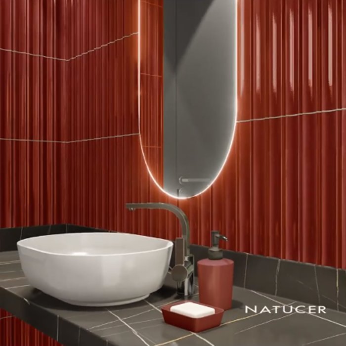 Jazz Red Natucer Modern Glossy 3D Wavy Wall Porcelain Tile 17×40