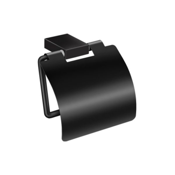 Modern Black Mat Toilet Roll Holder with Lid 120417-M116 Monogram Sanco