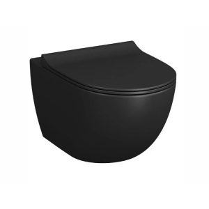 Modern Black Matt Rimless Wall Hung Toilet with Soft Close Slim Seat 37x55 Cupola