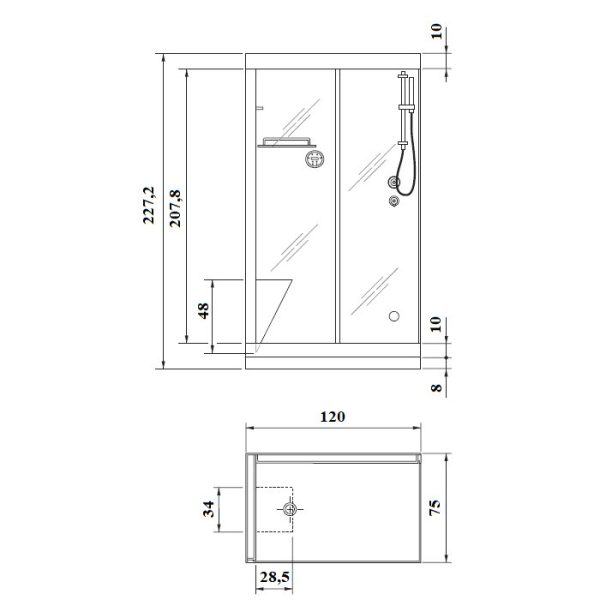 Luxury Rectangular Steam Shower Enclosure 120x75 Box Young Acrilan Dimensions