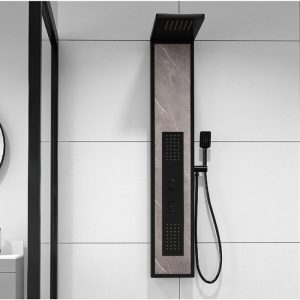 Luxury Black Mat 3-Way Shower Tower Panel with Body Jets 25x140 Nios S9237-4 Karag
