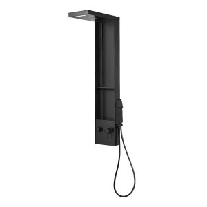 Modern Black 3-Way Shower Tower Panel with Waterfall 25x120 Thassos A7138 Karag