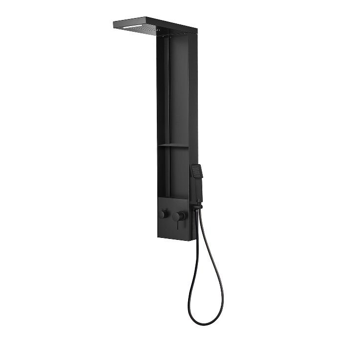 Thassos A7138 Karag Modern Black 3-Way Shower Tower Panel with Waterfall 25×120