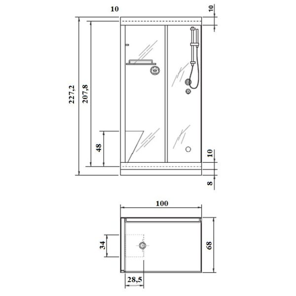 Box Young Luxury Rectangular Steam Shower Cabin 100x70 Dimensions