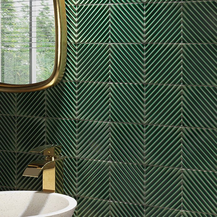 Small Green Glossy 3D Wavy Wall Porcelain Tile 13×13 Enzo Verde Natucer