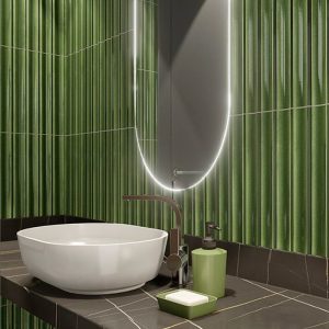Modern Glossy 3D Wavy Wall Porcelain Tile 17x40 Jazz Green Natucer