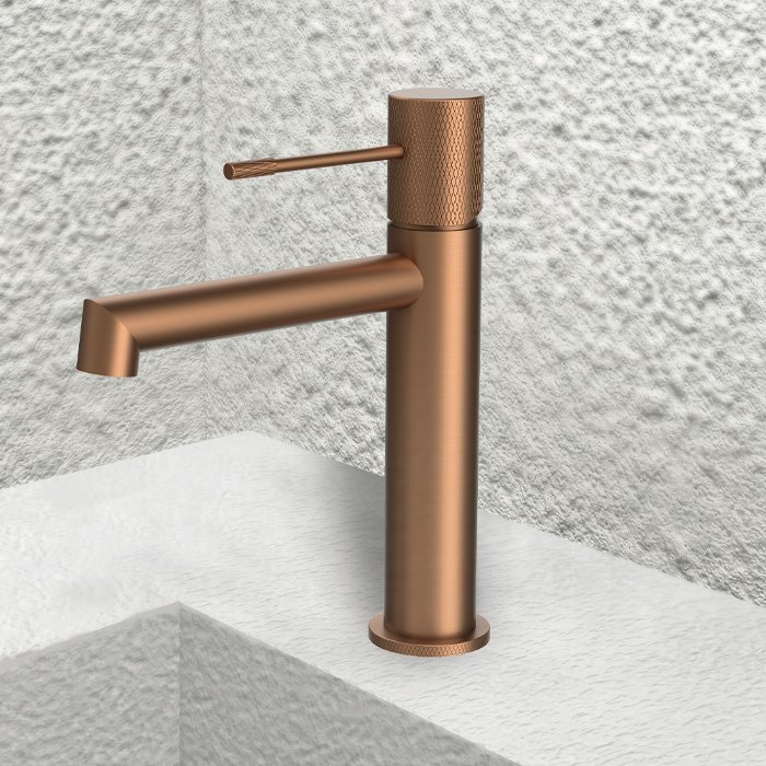 Terra Orabella Modern Rose Gold Single Lever Basin Mixer Tap with Waste