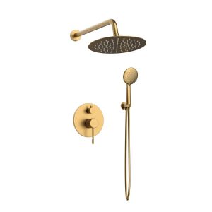 Luxury Brushed Gold Concealed Shower Mixer Set 2 Outlets with Round Shower Head 25 cm Terra Orabella