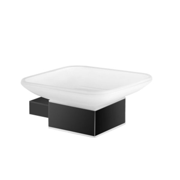 Modern Frosted Glass Soap Dish & Black Mat Holder Wall-Mounted 120402-M116 Monogram Sanco