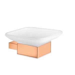 Modern Frosted Glass Soap Dish & Rose Gold Holder Wall-Mounted 120402-A06 Monogram Sanco