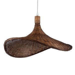 Vintage 1-Light Dark Brown Bamboo Wooden Decorative Pendant Ceiling Light 01720 Cuba