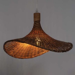 Boho 1-Light Dark Brown Bamboo Wooden Decorative Pendant Ceiling Light 01718 Cuba